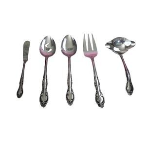 Vintage National Stainless Medford Japan Serving Set X5 PCS MCM Spoons & Fork